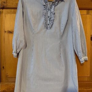 Lilly Pulitzer Blue and White Striped Ruffle V-Neck Dress